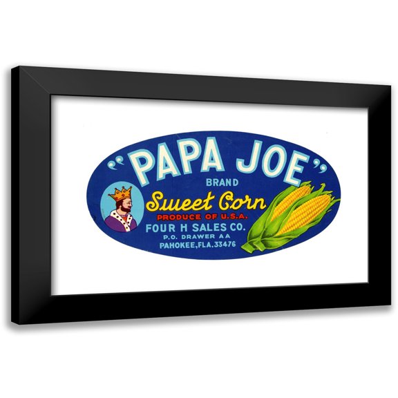 Anonymous 24x15 Black Modern Framed Museum Art Print Titled - Papa Joe Brand Sweet Corn Label (1930-1950)