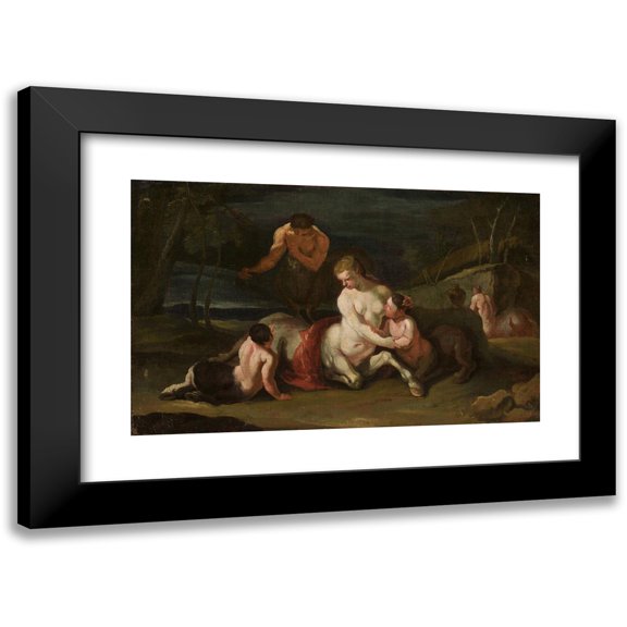 Anonymous 24x16 Black Modern Framed Museum Art Print Titled - Portrait of Centaur Family Against Landscape