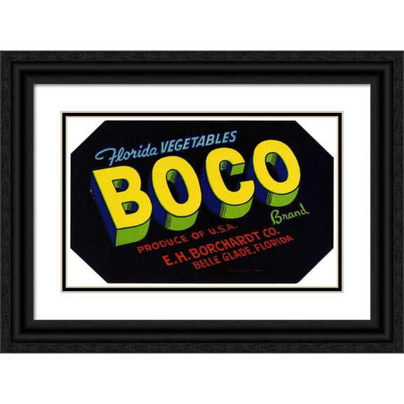 Anonymous 24x17 Black Ornate Framed Double Matted Museum Art Print Titled: Boco Brand Florida Vegetables Label (1930-1950)