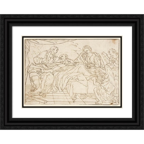 Anonymous 24x18 Black Ornate Framed Double Matted Museum Art Print Titled: Death of St. Joseph (18th Century)