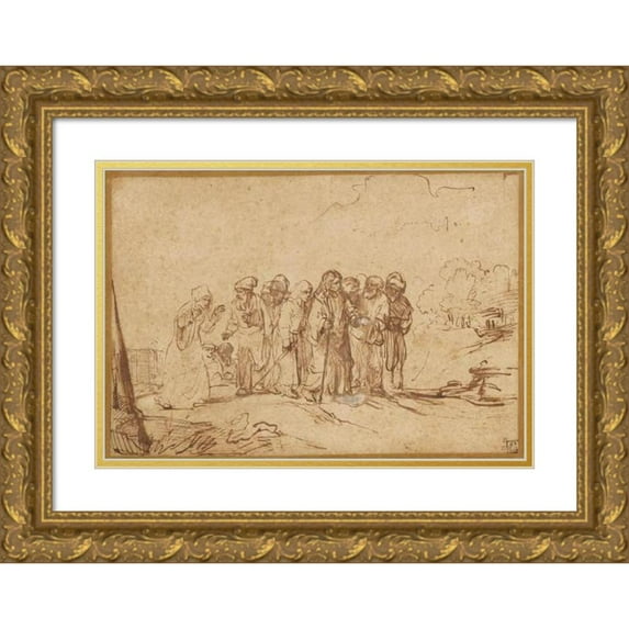 Anonymous 24x18 Gold Ornate Framed and Double Matted Museum Art Print Titled - Christ and the Canaanite Woman (1650)