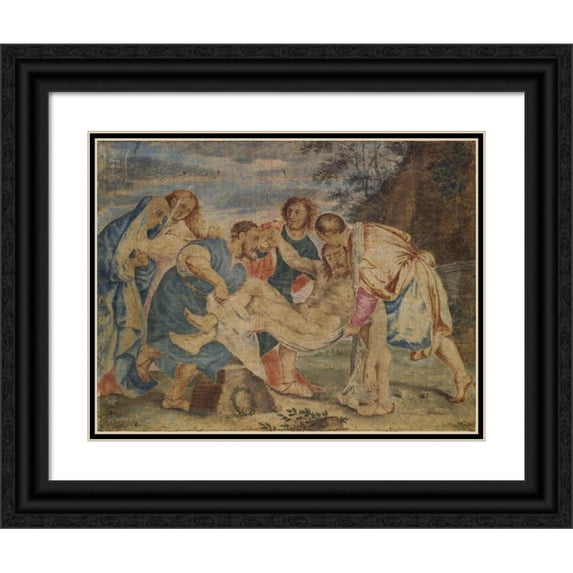 Anonymous 24x19 Black Ornate Framed Double Matted Museum Art Print Titled: The Deposition of Christ