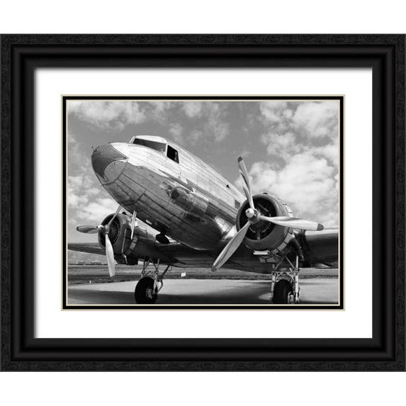 Anonymous 24x19 Black Ornate Wood Framed with Double Matting Museum Art Print Titled - DC-3 in air field, Arizona