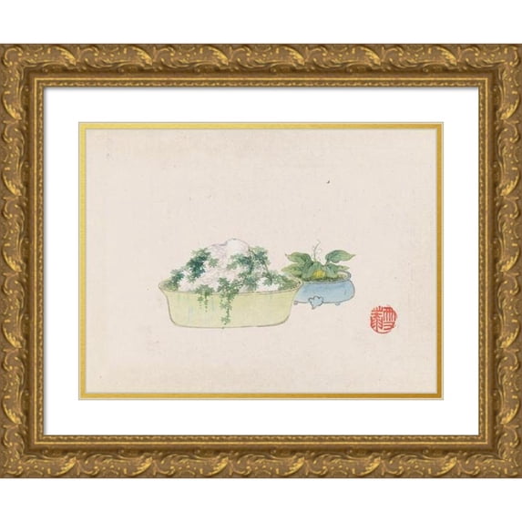 Anonymous 24x19 Gold Ornate Framed and Double Matted Museum Art Print Titled - Bonsai Kabenzu, Pl.10 (1868-1912)