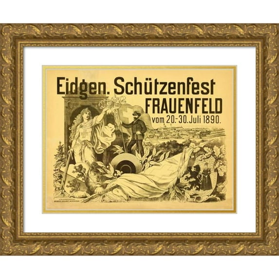 Anonymous 24x19 Gold Ornate Framed and Double Matted Museum Art Print Titled - Confederation. Schutzenfest Frauenfeld (1890)