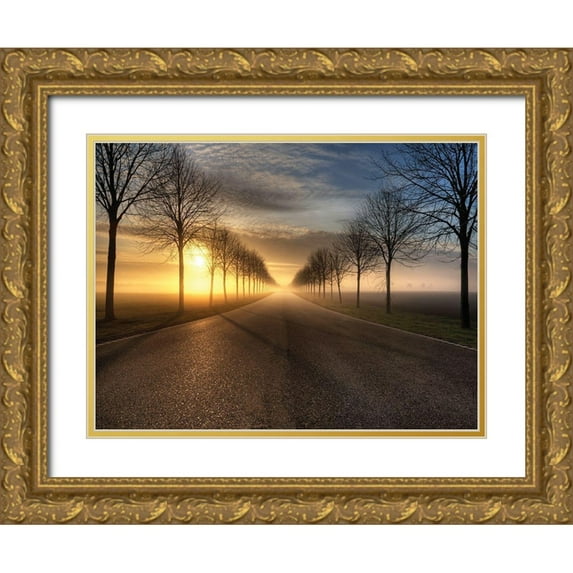 Anonymous 24x19 Gold Ornate Wood Framed with Double Matting Museum Art Print Titled - Vanishing Road