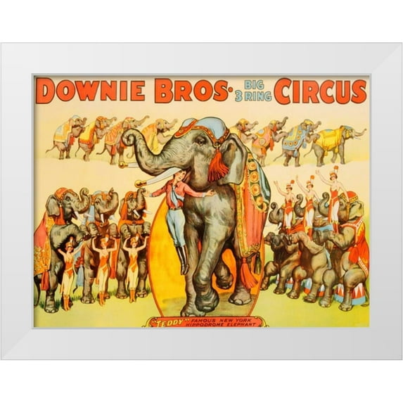 Anonymous 24x19 White Modern Wood Framed Museum Art Print Titled - Downie Bros. Big 3 Ring Circus 1935