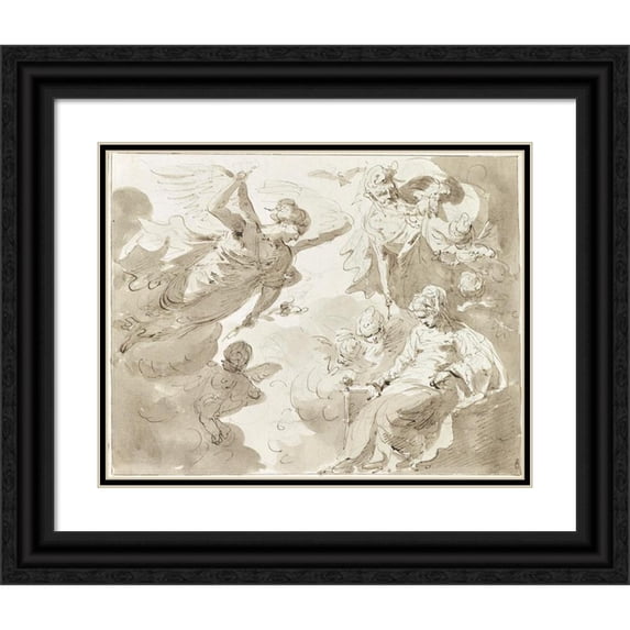 Anonymous 24x20 Black Ornate Framed Double Matted Museum Art Print Titled: Biblical Scene (1730-1760)