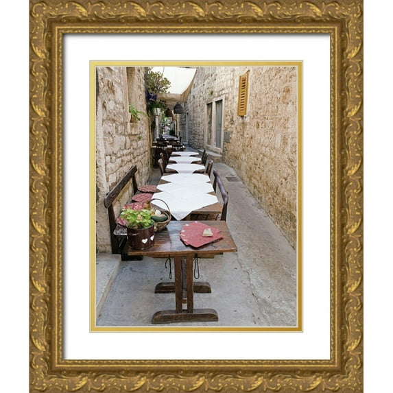 Anonymous 26x32 Gold Ornate Wood Framed with Double Matting Museum Art Print Titled - Old Village Cafe