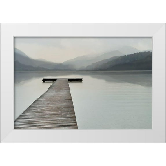 Anonymous 32x23 White Modern Wood Framed Museum Art Print Titled - Solitude at the Pier, Color