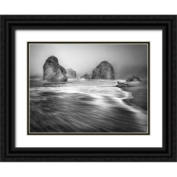 Anonymous 32x25 Black Ornate Wood Framed with Double Matting Museum Art Print Titled - Coastal Sea Stacks