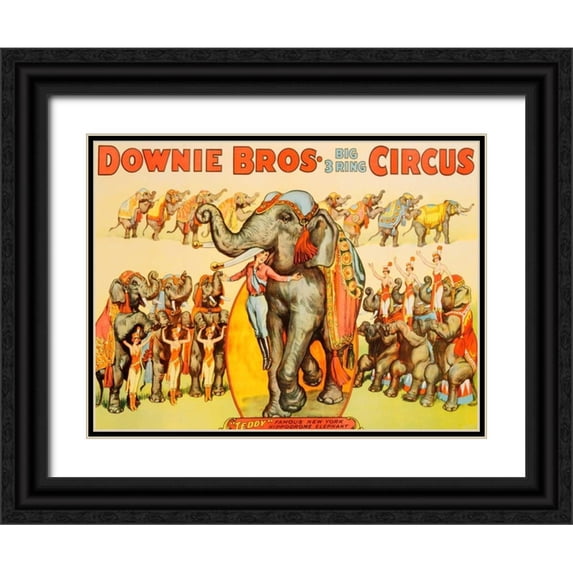 Anonymous 32x25 Black Ornate Wood Framed with Double Matting Museum Art Print Titled - Downie Bros. Big 3 Ring Circus 1935