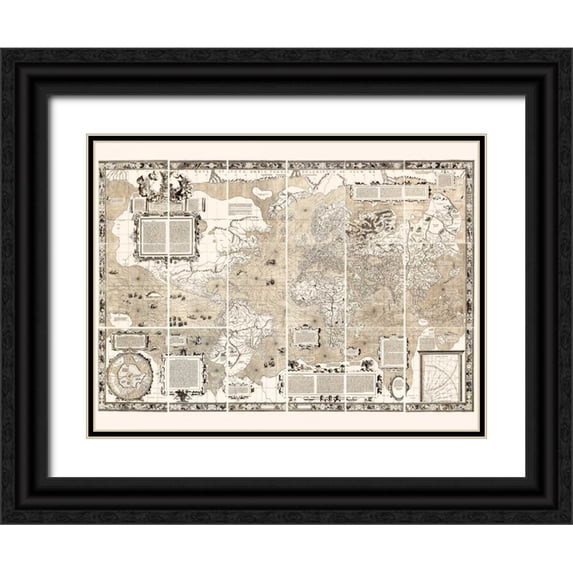 Anonymous 32x25 Black Ornate Wood Framed with Double Matting Museum Art Print Titled - Nova et Aucta Orbis Terrae Descriptio 1569