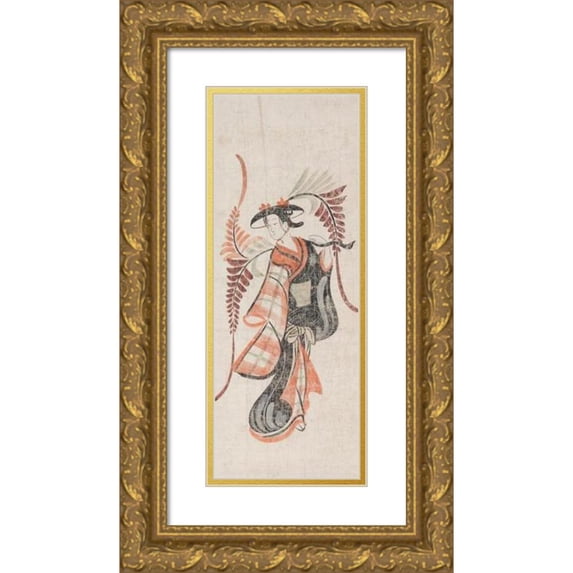 Anonymous 8x14 Gold Ornate Wood Frame and Double Matted Museum Art Print Titled - Wisteria Maiden (Fuji Musume) (1615-99)