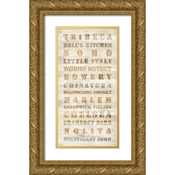 Anonymous 9x14 Gold Ornate Wood Framed with Double Matting Museum Art Print Titled - NYC Wooden Districts Sign