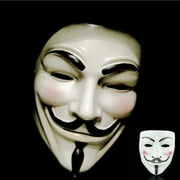 Anonymous Hacker Mask - V for Vendetta White Halloween Face Mask for Costume Cosplay Parties - One Size Fit All Hacker Theme Mask