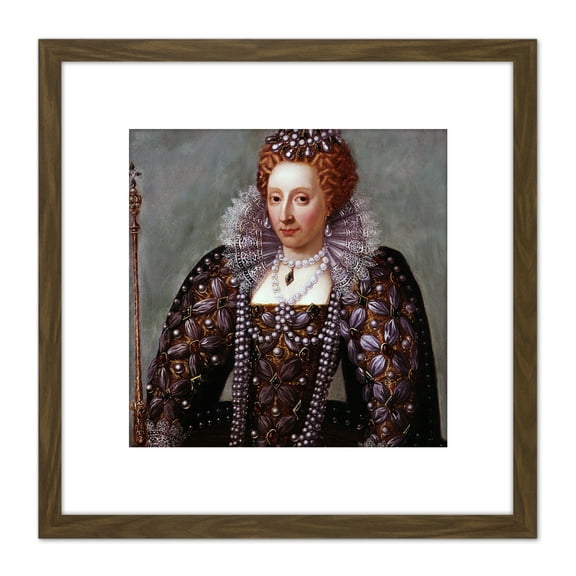 Anonymous Portrait Queen Elizabeth I England Painting 8X8 Inch Square Wooden Framed Wall Art Print Picture with Mount