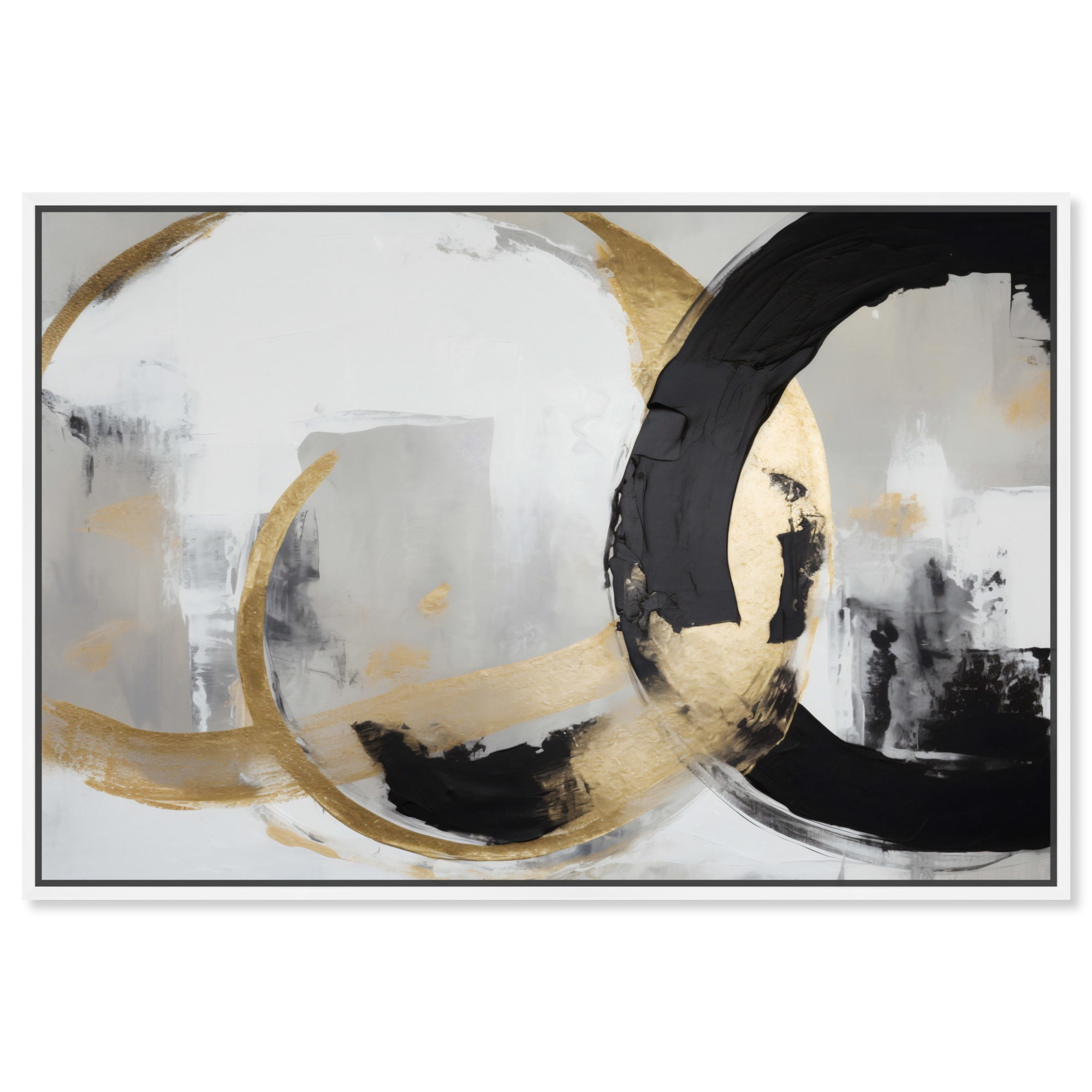 Modern Black, White, and Gold Abstract Canvas Art, 24" x 16"