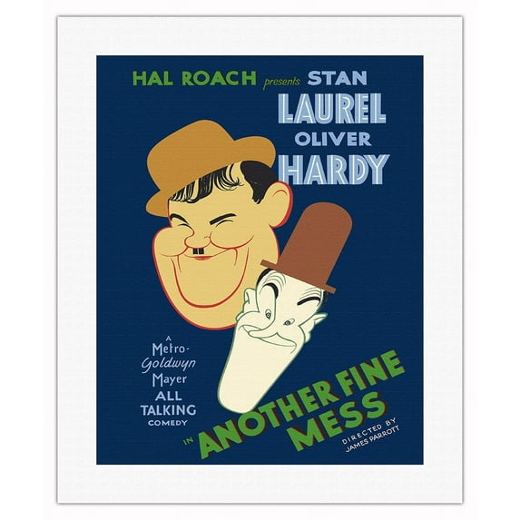 Another Fine Mess - Starring Laurel & Hardy - Vintage Film Movie Poster by Albert Hirschfeld c.1930 - Fine Art Rolled Canvas Print 16in x 20in