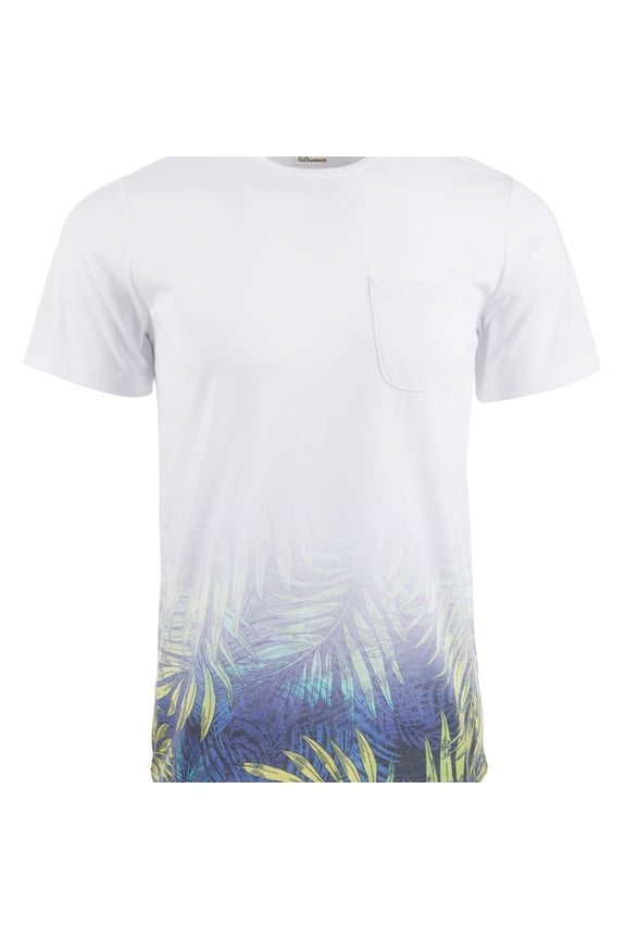 Mens Dip Dyed Leaf Basic T-Shirt, White, Large