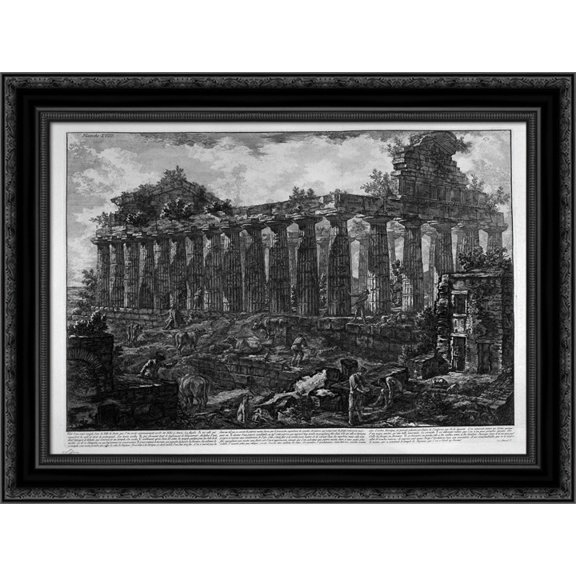 Another View of the Temple in the city of Paestum, believed dedicated to Juno 24x20 Black Ornate Wood Framed Canvas Art by Piranesi, Giovanni Battista