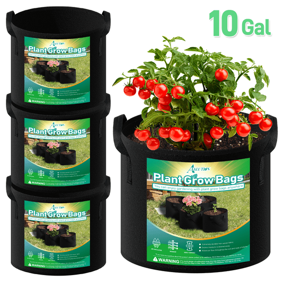 Avalution 4pcs 10Gallon Plant Grow Bags, Heavy-duty Non-Woven Fabric ...