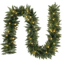 OasisCraft 9ft Pre-lit Christmas Garland Holiday Artificial Decor for Stairs Wall Door Indoor Outdoor Garland with Battery Operated Timer Green