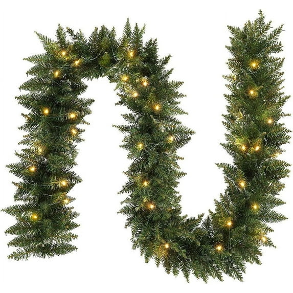 OasisCraft 9ft Pre-lit Christmas Garland Holiday Artificial Decor for Stairs Wall Door Indoor Outdoor Garland with Battery Operated Timer Green