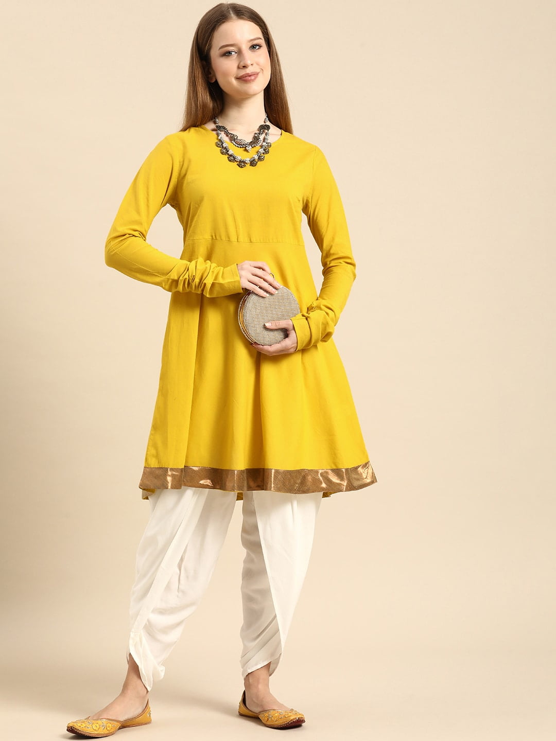 Buy Jaipur Kurti Yellow & Blue Embroidered Kurta With Palazzo Trousers -  Kurta Sets for Women 1640865 | Myntra