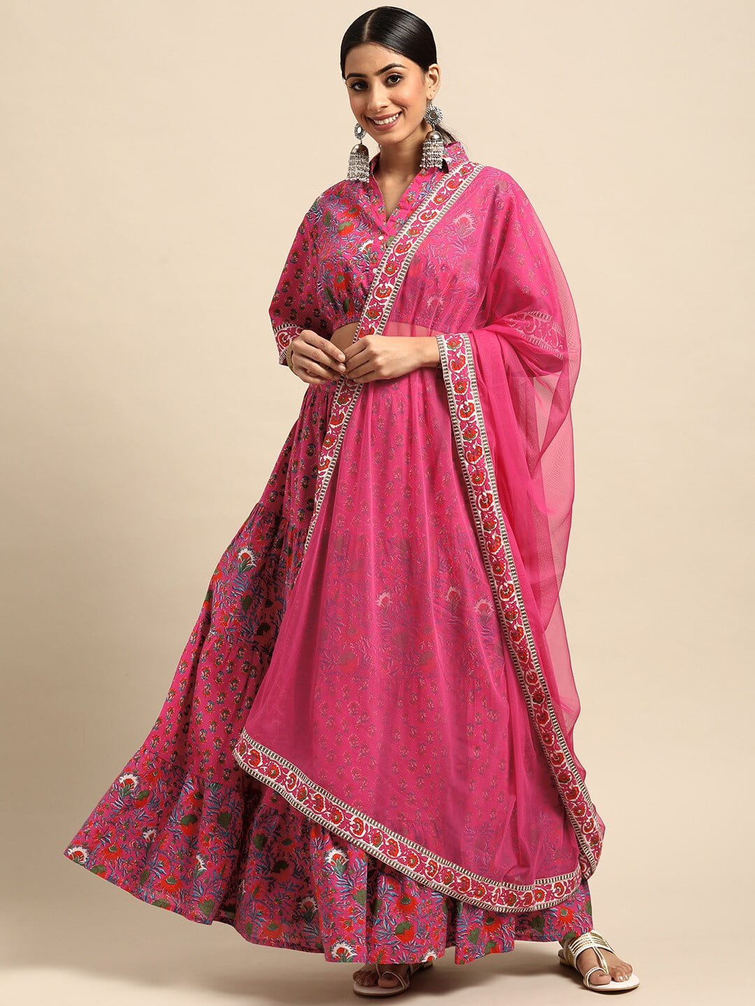 Buy Amrutam Fab White & Pink Printed Semi Stitched Lehenga & Unstitched  Blouse With Dupatta - Lehenga Choli for Women 19415964 | Myntra