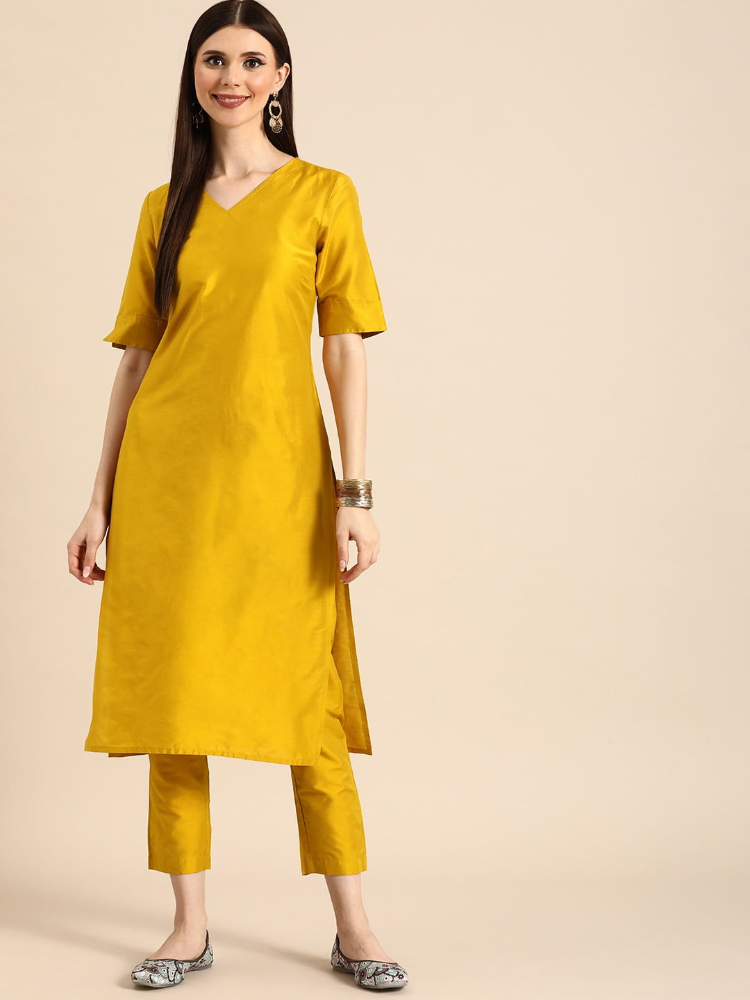 Buy Saadgi Yellow Chikankari Embroidered Kurta - Kurtas for Women 850805 |  Myntra