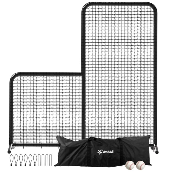 Anova Dealz Yes4All L Screen Baseball Net for Batting and Pitching, 7x7ft No Wheel Baseball Pitching Net with 2 Basic Baseballs and Carry Bag Included, Baseball & Softball Screen, Black
