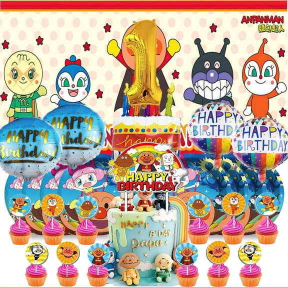 Anpanman 1st Tableware Balloons Cake Toppers Backdrop Banner Supplies Party Decor Plates Decorations