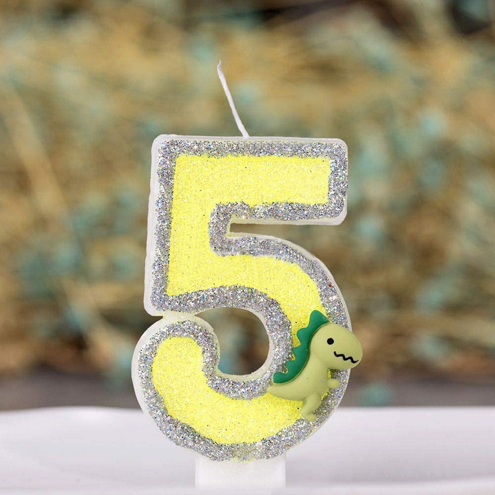 Anpei Large Dinosaur Glitter Birthday Number Candle, 3" Tall