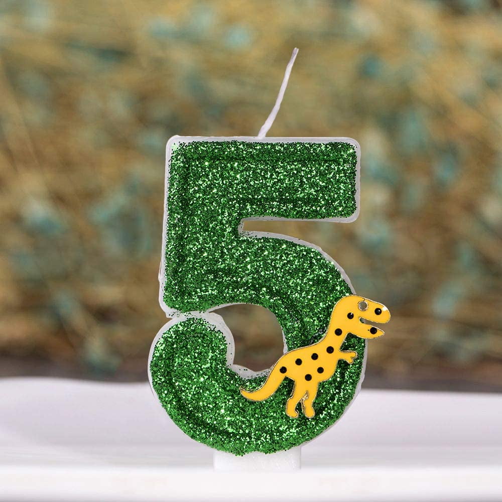 Anpei Large Dinosaur Glitter Birthday Number Candle, 3" Tall