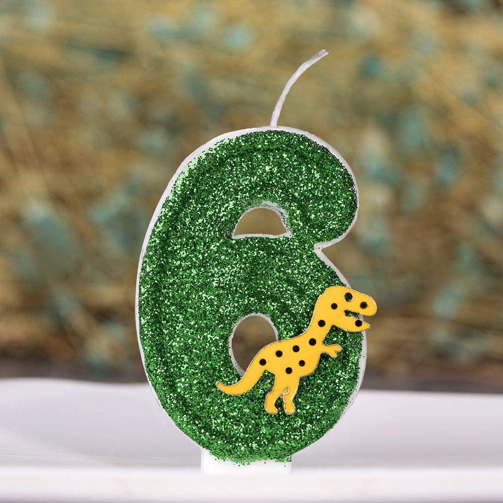 Anpei Large Dinosaur Glitter Birthday Number Candle, 3" Tall