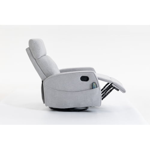 Anpport 360 Degree Swivel Manual Glider Recliner Chair, Short Plush Fabric Button Tufted Armchair Sofa, Rotatable Leisure Chair for Living Room Bedroom Office, Grey