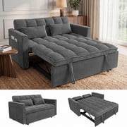 Anpport 54" Pull Out Sleeper Sofa Bed, 3 in 1 Convertible Corduroy Loveseat with Adjustable Backrest, Side Pockets & 2 Pillows, Multi Purpose Couch for Small Spaces, Dark Gray