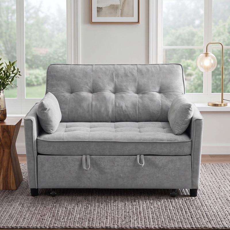Anpport 54" 3‑in‑1 Convertible Sofa Bed, Towel Fabric, 3‑Position Adjustable Backrest with USB Charging Ports, for Living Room, Apartment, Medium Gray