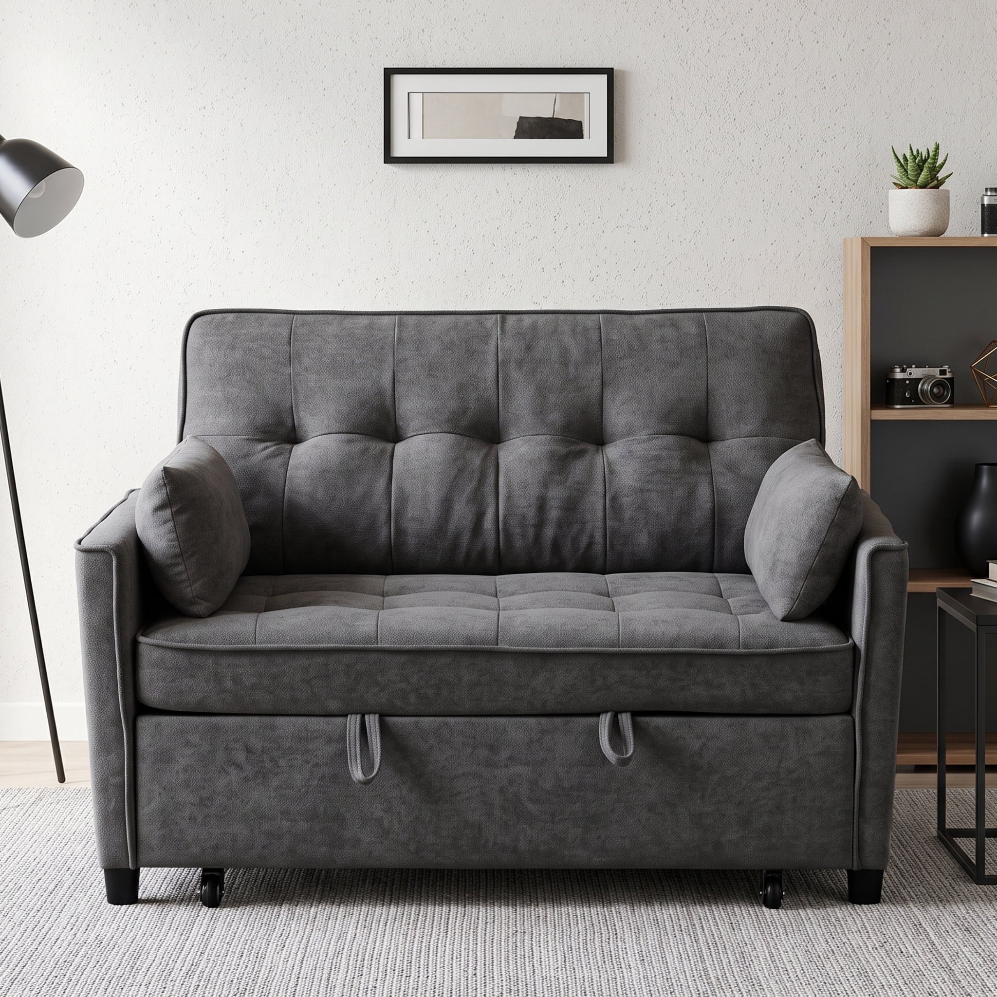Anpport 54" 3‑in‑1 Convertible Sofa Bed, Towel Fabric, 3‑Position Adjustable Backrest with USB Charging Ports, for Living Room, Apartment, Dark Gray