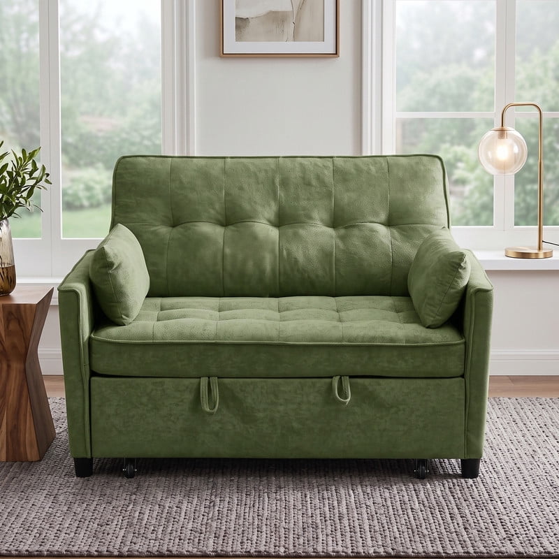 Anpport 54" 3‑in‑1 Convertible Sofa Bed, Towel Fabric, 3‑Position Adjustable Backrest with USB Charging Ports, for Living Room, Apartment, Green