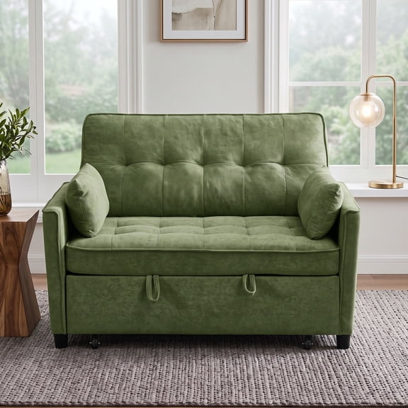 Anpport 54" 3‑in‑1 Convertible Sofa Bed, Towel Fabric, 3‑Position Adjustable Backrest with USB Charging Ports, for Living Room, Apartment, Green