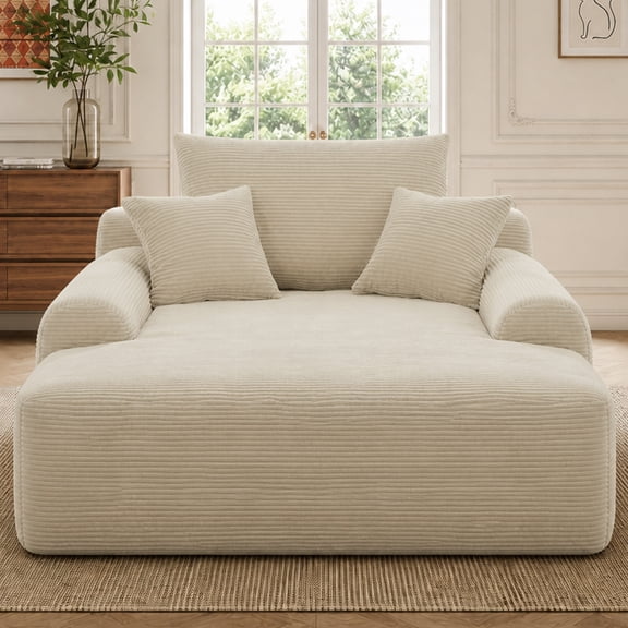 Anpport 65" Oversized Convertible Chaise Lounge Chair, Cloud Plush Corduroy Sleeper Sofa Bed with Wide Armrest & Pillows, No Assembly Required for Living Room Bedroom, Camel
