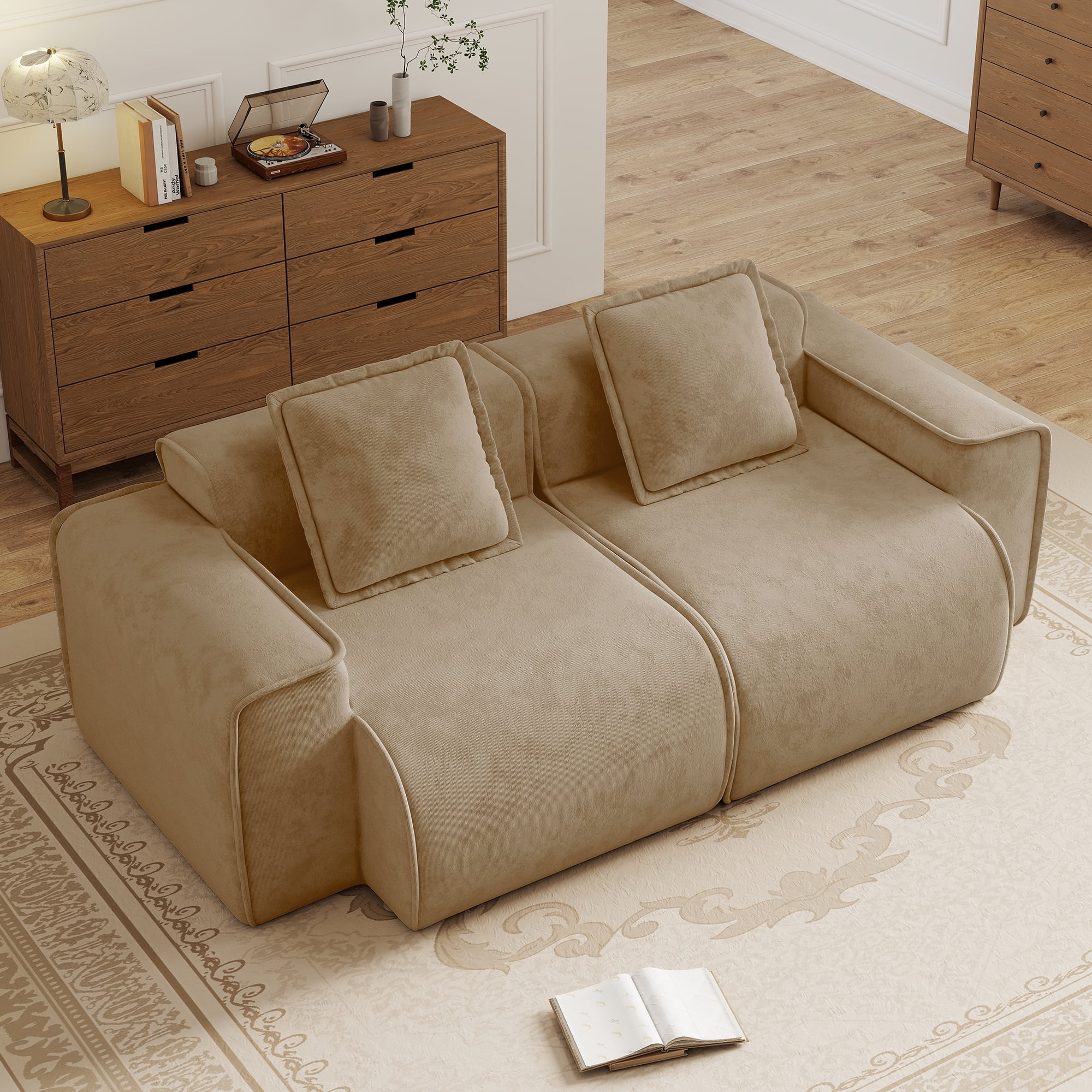 Anpport 78" Modular Sectional Cloud Loveseat Sofa, 2‑Seater Premium Velvet Upholstered Couch with Pillows, No Assembly, for Living Room, Bedroom & Small Apartment, Brown
