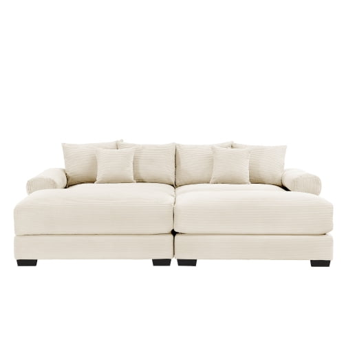 Anpport 92" Oversized Cloud Modular 2-Seater Beige Corduroy 2-Seater, Washable Removable Covers, Double-Layer Thick Cushions, Wide Armrest Small Apartment Sofa