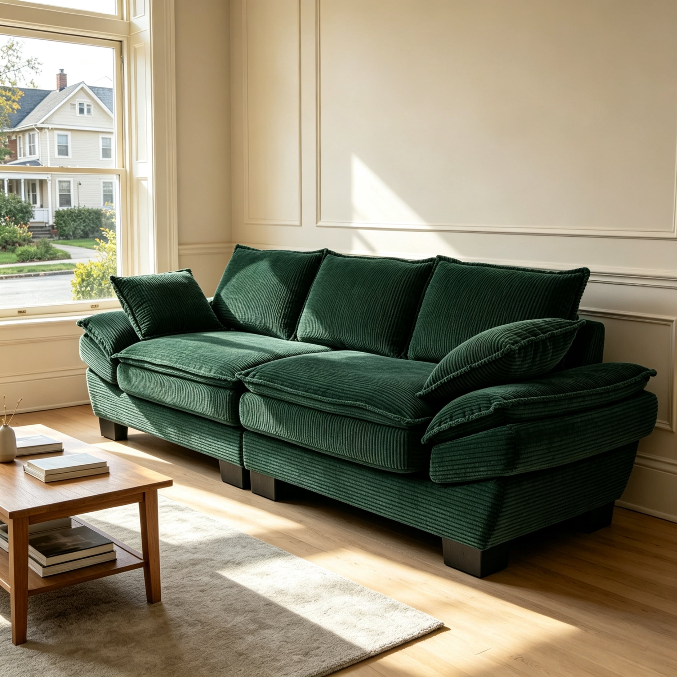 Anpport Corduroy Sofa, 80.5" Oversized Deepseat Loveseat for Living Room, Green