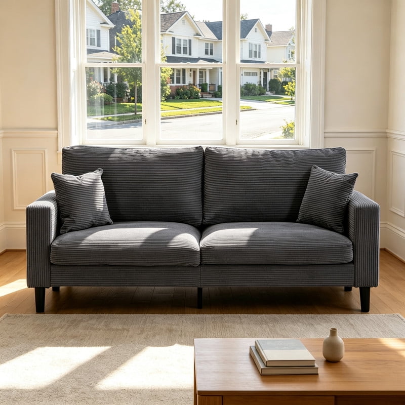 Anpport Corduroy Sofa, 74.8" Deepseat Loveseat for Living Room, Dark Gray