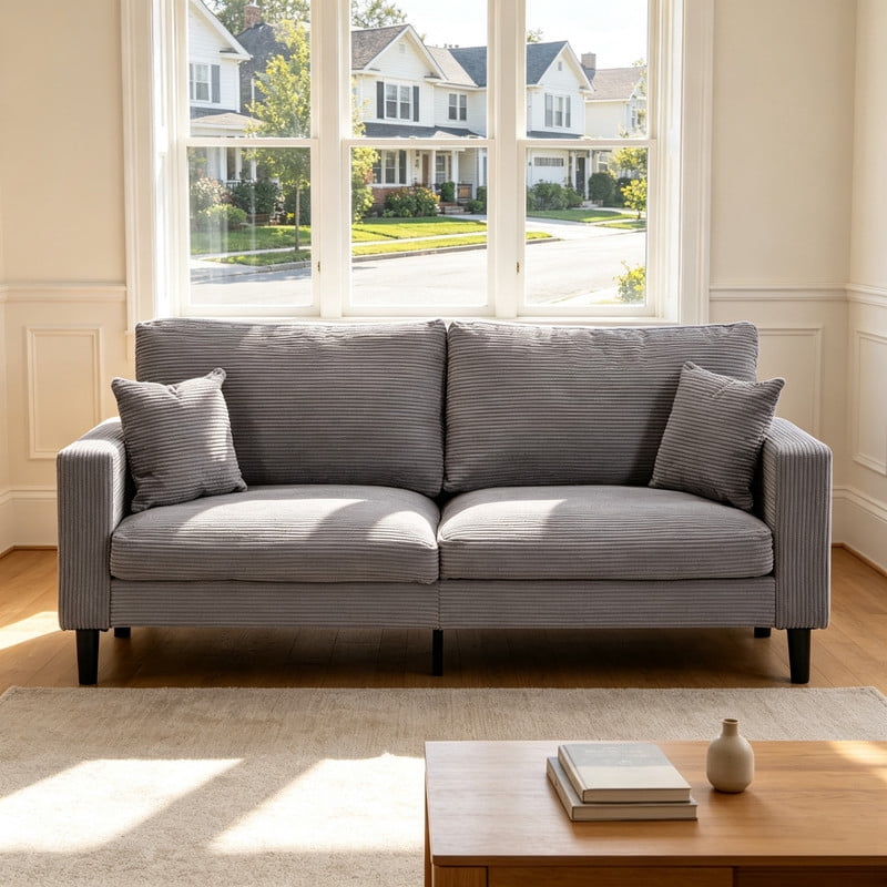 Anpport Corduroy Sofa, 74.8" Deepseat Loveseat for Living Room, Gray