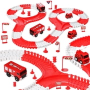 Anpro 152PCS Toy Race Car Track Set for Kids, Flexible Track Playset with 2 Fire Rescue Car for Age 3+ Boys Girls - Firefighting Theme, Red