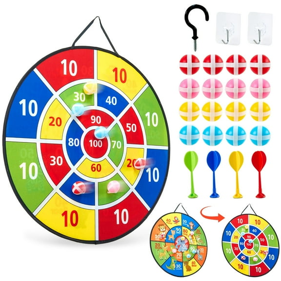 Anpro 26" Dart Board for Kids, Double Sided Dart Board with 16 Sticky Balls,  Indoor Outdoor Fun Party Play Game Toys for Age 5+ Year Old Boys Girls